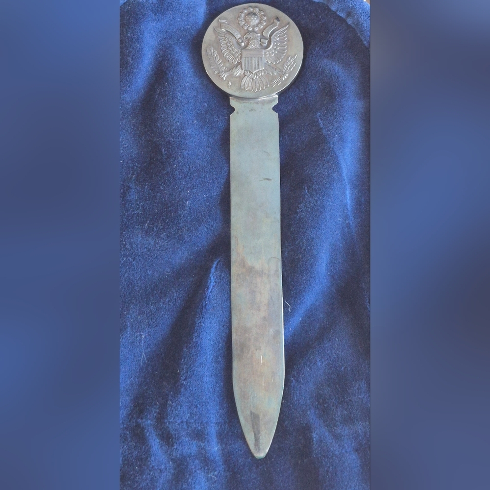 Rare Vintage Christofle Silver plated Letter opener. 1960's With crest of the US
